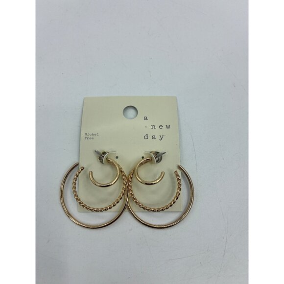 A New Day Gold Tone Hoop Earrings Nickel Free - Picture 1 of 5